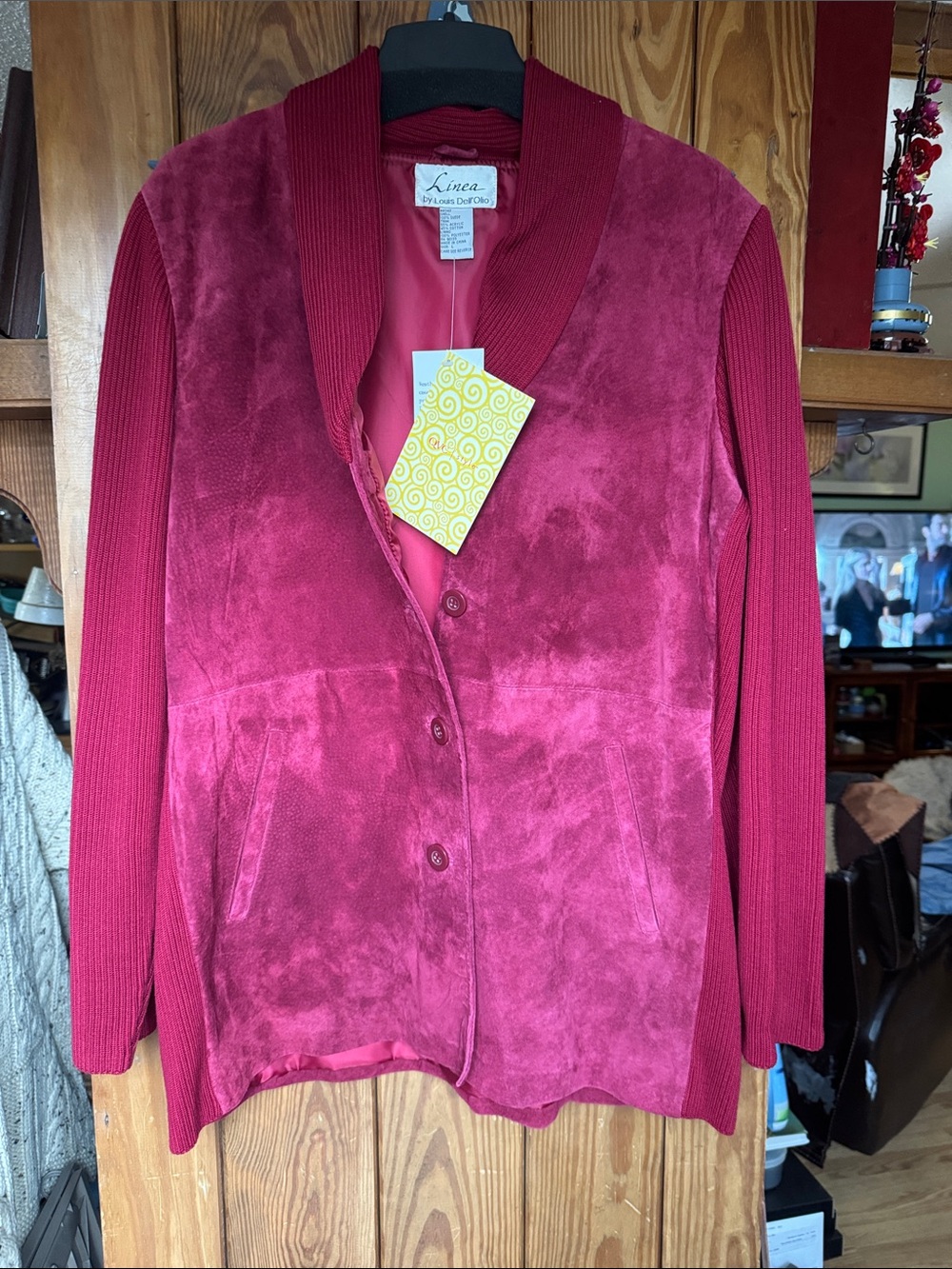 Linea by Louis Dell'Olio Cranberry Shawl-Collar Button Suede jacket - Picture 3 of 11
